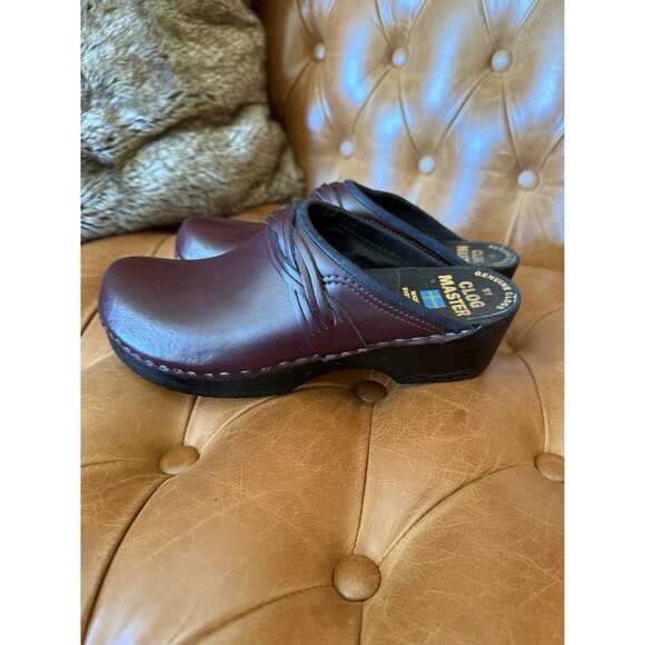 Sven Clog Master Women Eu 41 Burgandy Leather Woven Accent Shoes Wooden Slip On - Picture 5 of 10